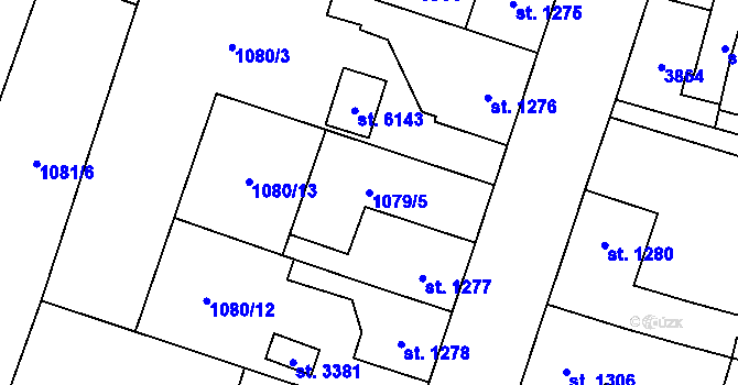 Parcela st. 1079/5 v KÚ Dvůr Králové nad Labem, Katastrální mapa