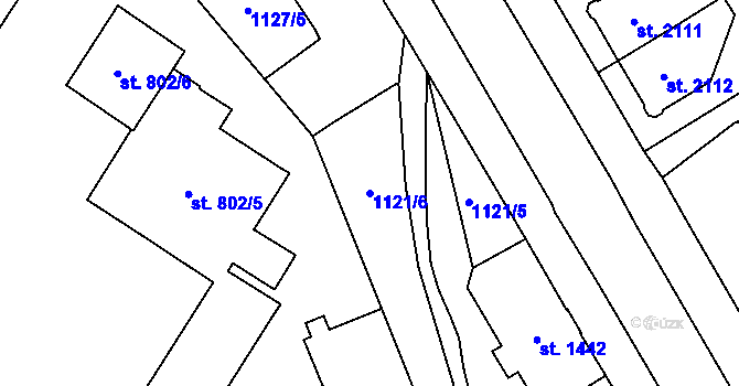 Parcela st. 1121/6 v KÚ Dvůr Králové nad Labem, Katastrální mapa