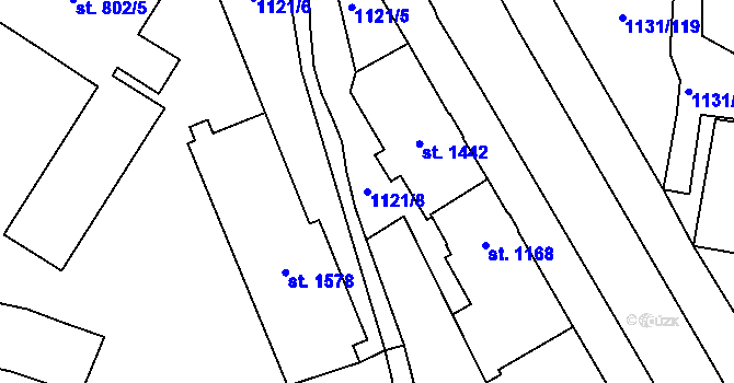Parcela st. 1121/8 v KÚ Dvůr Králové nad Labem, Katastrální mapa