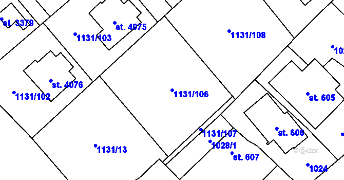 Parcela st. 1131/106 v KÚ Dvůr Králové nad Labem, Katastrální mapa