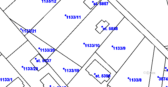 Parcela st. 1133/10 v KÚ Dvůr Králové nad Labem, Katastrální mapa