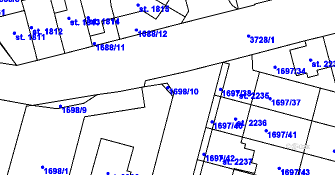 Parcela st. 1698/10 v KÚ Dvůr Králové nad Labem, Katastrální mapa