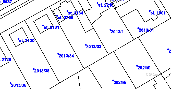 Parcela st. 2013/33 v KÚ Dvůr Králové nad Labem, Katastrální mapa