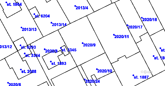 Parcela st. 2020/9 v KÚ Dvůr Králové nad Labem, Katastrální mapa