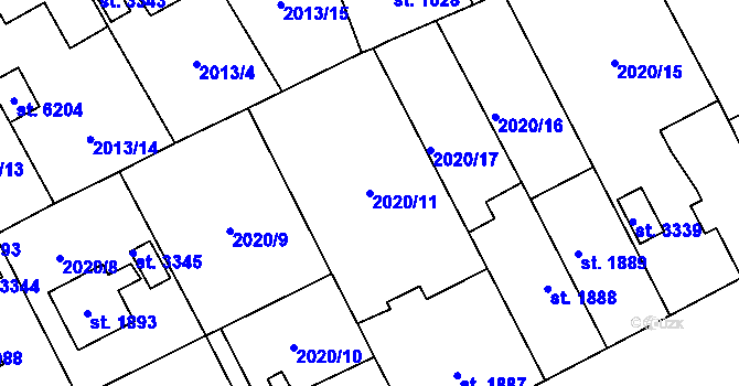 Parcela st. 2020/11 v KÚ Dvůr Králové nad Labem, Katastrální mapa