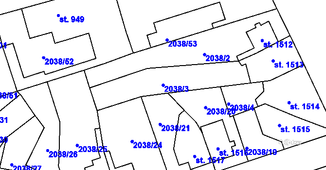 Parcela st. 2038/3 v KÚ Dvůr Králové nad Labem, Katastrální mapa