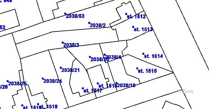Parcela st. 2038/4 v KÚ Dvůr Králové nad Labem, Katastrální mapa