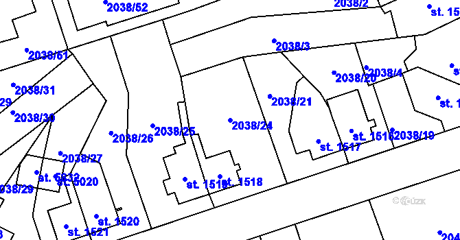 Parcela st. 2038/24 v KÚ Dvůr Králové nad Labem, Katastrální mapa