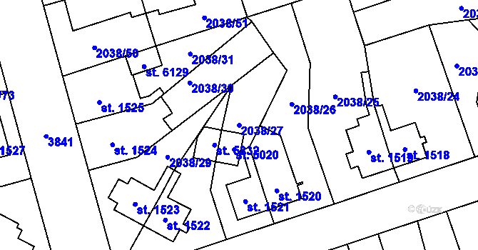 Parcela st. 2038/27 v KÚ Dvůr Králové nad Labem, Katastrální mapa