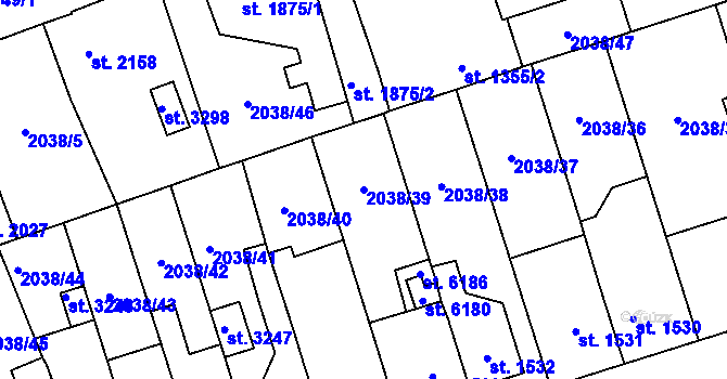 Parcela st. 2038/39 v KÚ Dvůr Králové nad Labem, Katastrální mapa
