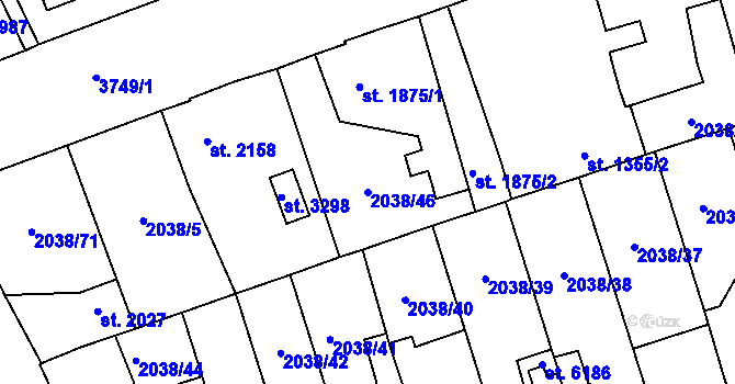 Parcela st. 2038/46 v KÚ Dvůr Králové nad Labem, Katastrální mapa