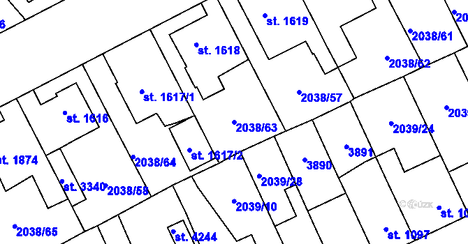 Parcela st. 2038/63 v KÚ Dvůr Králové nad Labem, Katastrální mapa