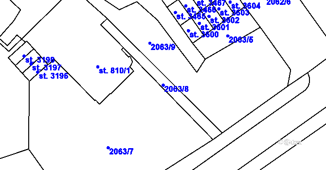 Parcela st. 2063/8 v KÚ Dvůr Králové nad Labem, Katastrální mapa