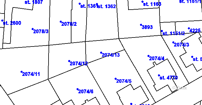 Parcela st. 2074/13 v KÚ Dvůr Králové nad Labem, Katastrální mapa