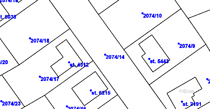 Parcela st. 2074/14 v KÚ Dvůr Králové nad Labem, Katastrální mapa