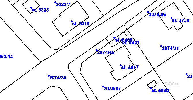 Parcela st. 2074/45 v KÚ Dvůr Králové nad Labem, Katastrální mapa