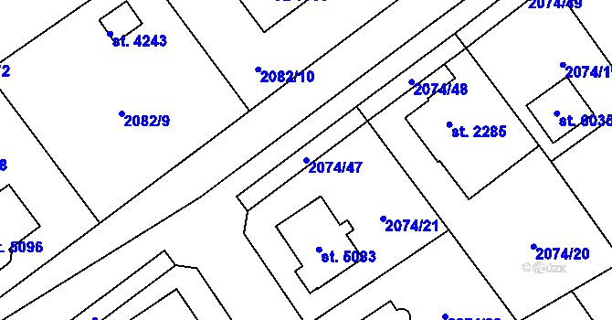 Parcela st. 2074/47 v KÚ Dvůr Králové nad Labem, Katastrální mapa