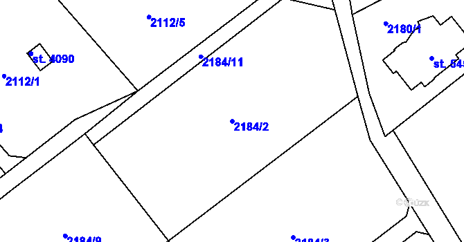 Parcela st. 2184/2 v KÚ Dvůr Králové nad Labem, Katastrální mapa