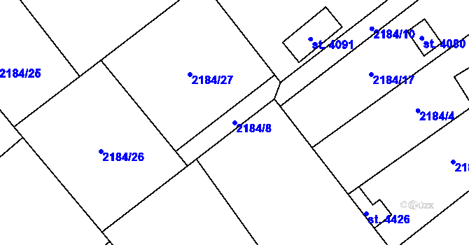 Parcela st. 2184/8 v KÚ Dvůr Králové nad Labem, Katastrální mapa