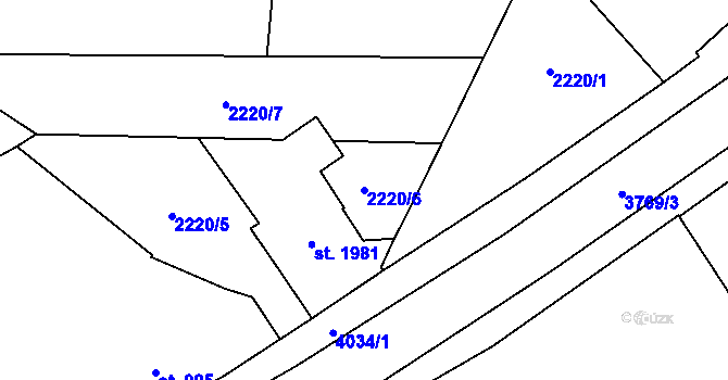 Parcela st. 2220/6 v KÚ Dvůr Králové nad Labem, Katastrální mapa