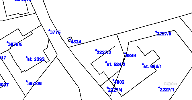 Parcela st. 2227/2 v KÚ Dvůr Králové nad Labem, Katastrální mapa