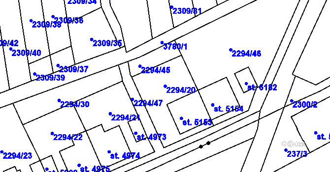 Parcela st. 2294/20 v KÚ Dvůr Králové nad Labem, Katastrální mapa