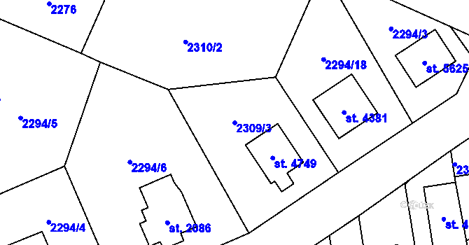 Parcela st. 2309/3 v KÚ Dvůr Králové nad Labem, Katastrální mapa