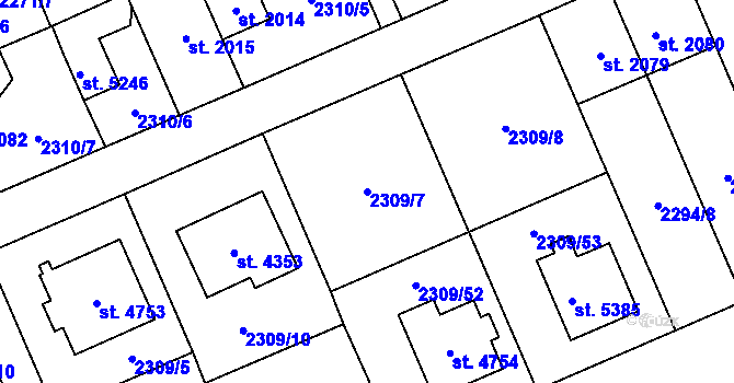 Parcela st. 2309/7 v KÚ Dvůr Králové nad Labem, Katastrální mapa