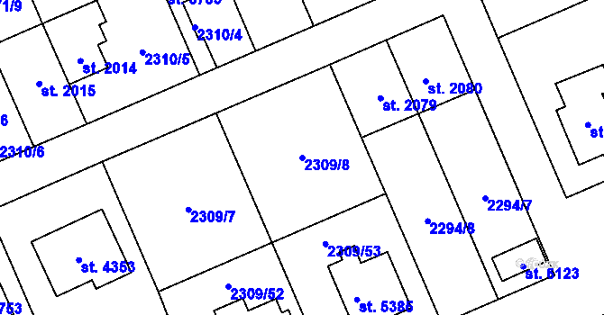 Parcela st. 2309/8 v KÚ Dvůr Králové nad Labem, Katastrální mapa