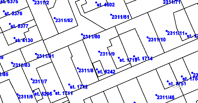 Parcela st. 2311/9 v KÚ Dvůr Králové nad Labem, Katastrální mapa