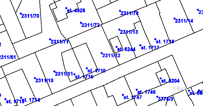 Parcela st. 2311/12 v KÚ Dvůr Králové nad Labem, Katastrální mapa