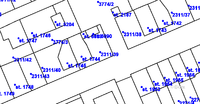 Parcela st. 2311/39 v KÚ Dvůr Králové nad Labem, Katastrální mapa
