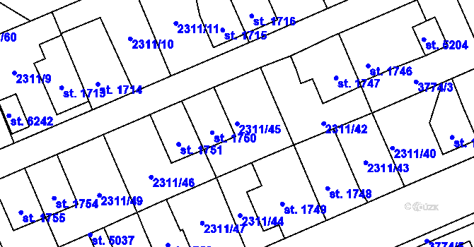 Parcela st. 2311/45 v KÚ Dvůr Králové nad Labem, Katastrální mapa