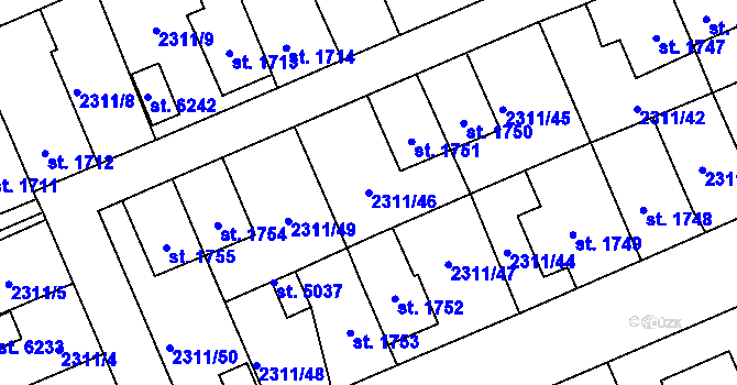 Parcela st. 2311/46 v KÚ Dvůr Králové nad Labem, Katastrální mapa
