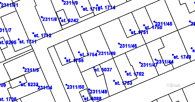 Parcela st. 2311/49 v KÚ Dvůr Králové nad Labem, Katastrální mapa