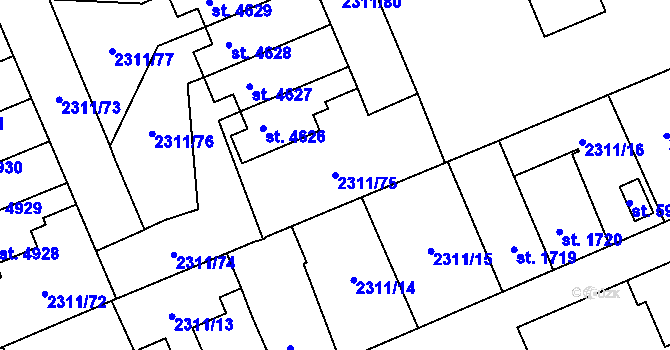 Parcela st. 2311/75 v KÚ Dvůr Králové nad Labem, Katastrální mapa