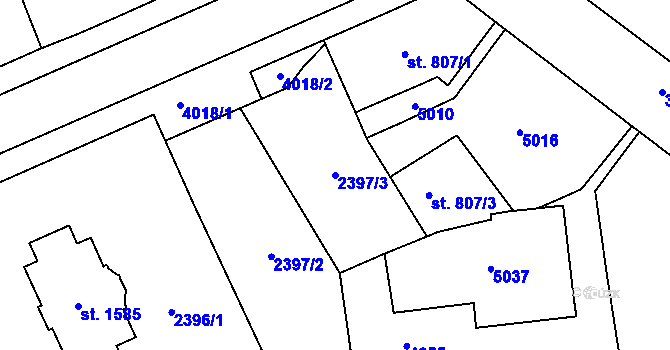 Parcela st. 2397/3 v KÚ Dvůr Králové nad Labem, Katastrální mapa