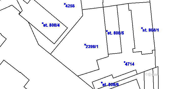 Parcela st. 2398/1 v KÚ Dvůr Králové nad Labem, Katastrální mapa
