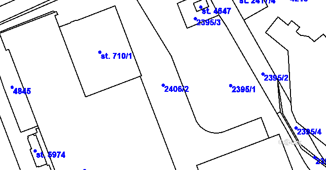 Parcela st. 2406/2 v KÚ Dvůr Králové nad Labem, Katastrální mapa