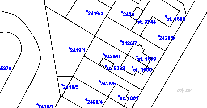 Parcela st. 2426/6 v KÚ Dvůr Králové nad Labem, Katastrální mapa