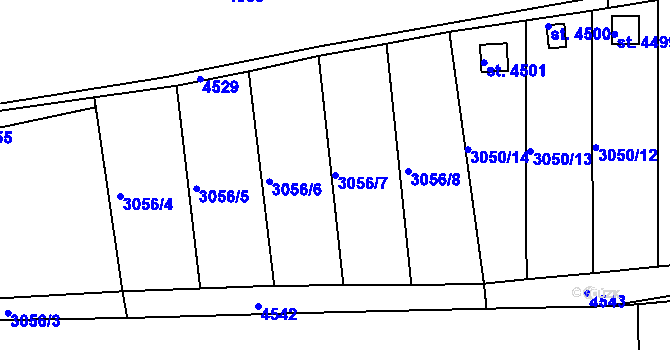 Parcela st. 3056/7 v KÚ Dvůr Králové nad Labem, Katastrální mapa