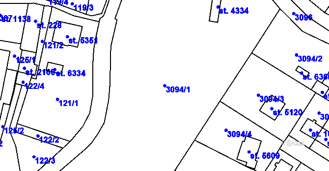 Parcela st. 3094/1 v KÚ Dvůr Králové nad Labem, Katastrální mapa