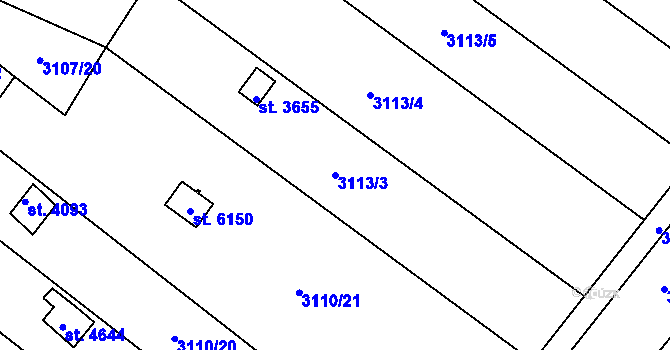 Parcela st. 3113/3 v KÚ Dvůr Králové nad Labem, Katastrální mapa