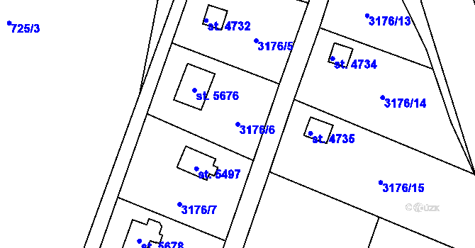 Parcela st. 3176/6 v KÚ Dvůr Králové nad Labem, Katastrální mapa