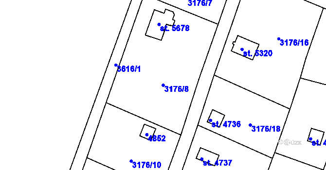 Parcela st. 3176/8 v KÚ Dvůr Králové nad Labem, Katastrální mapa