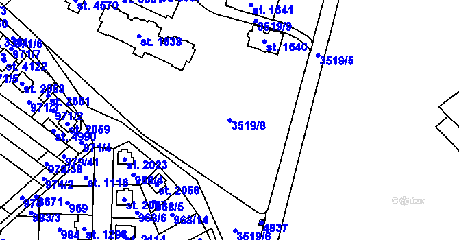 Parcela st. 3519/8 v KÚ Dvůr Králové nad Labem, Katastrální mapa