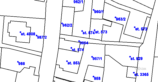 Parcela st. 3664 v KÚ Dvůr Králové nad Labem, Katastrální mapa