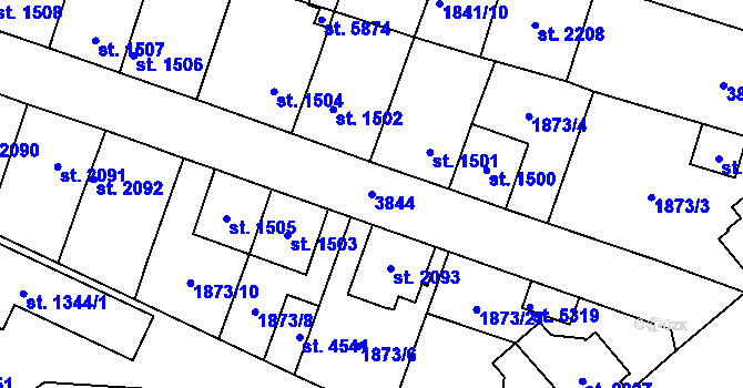 Parcela st. 3844 v KÚ Dvůr Králové nad Labem, Katastrální mapa