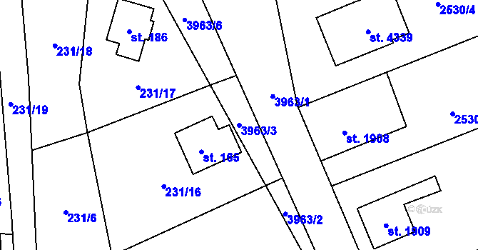 Parcela st. 3963/3 v KÚ Dvůr Králové nad Labem, Katastrální mapa