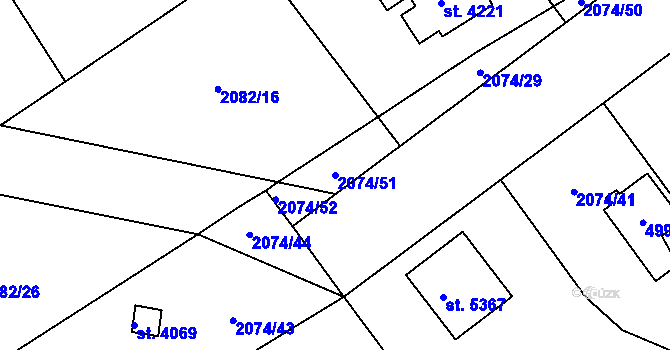 Parcela st. 2074/51 v KÚ Dvůr Králové nad Labem, Katastrální mapa